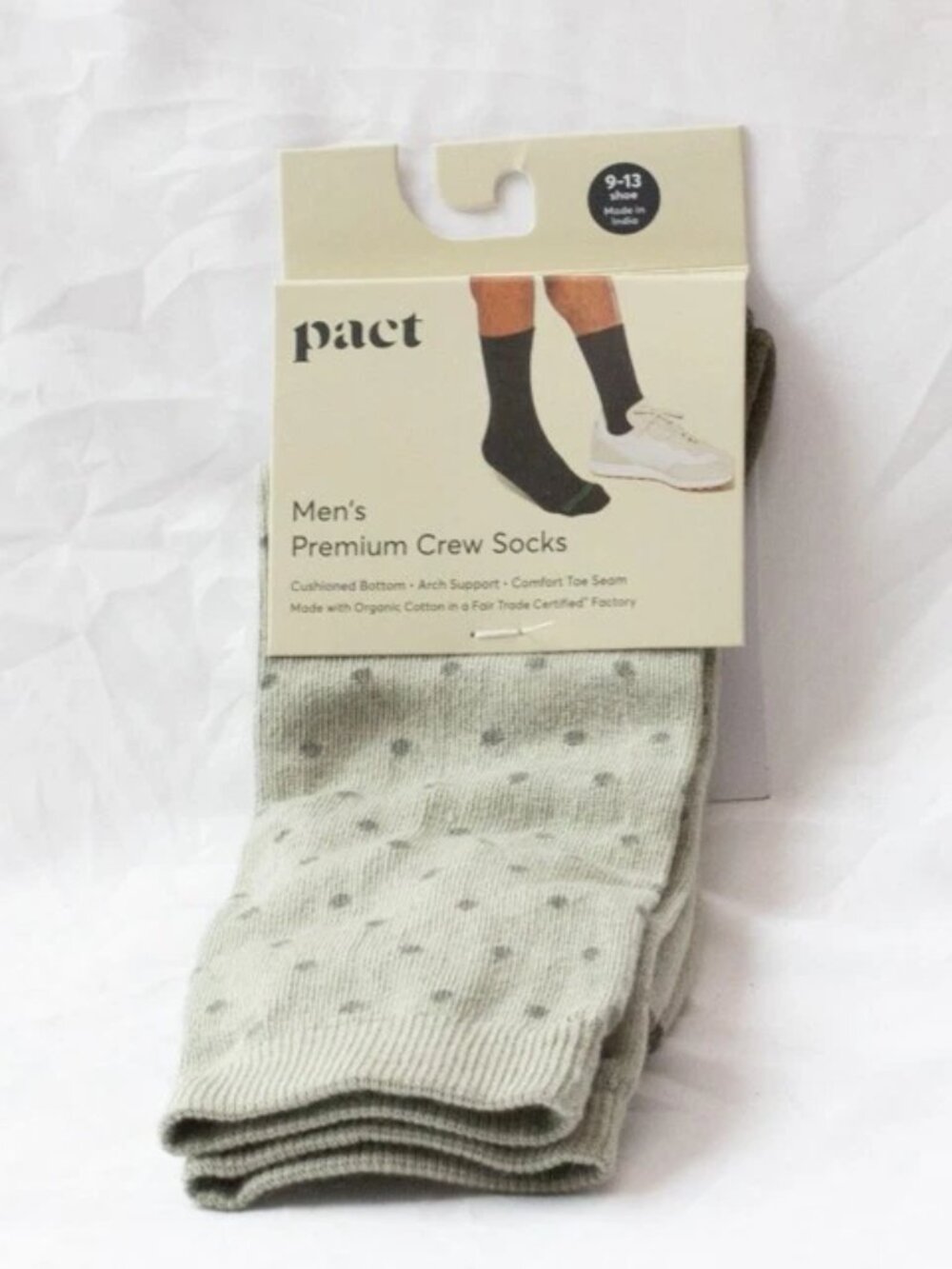 NWT 2 Pair Pact Men Premium Crew Sock Organic Cotton Certified Fair Trade 9-13
